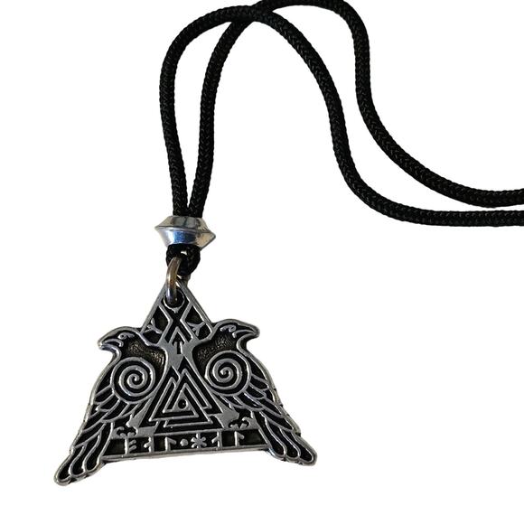 Odin's Raven Pewter Valknut Necklace from Norse Mythology - Picture 1 of 8